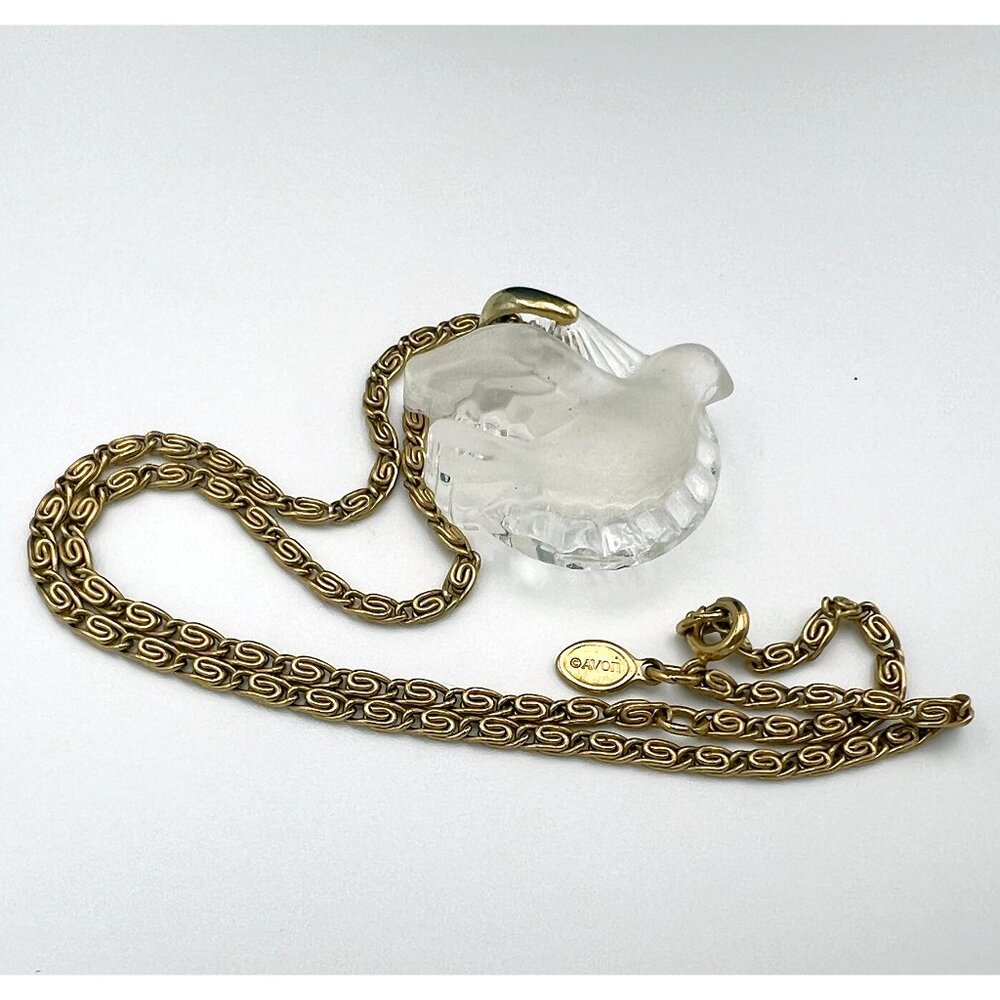 Vintage Avon Goldtone Chain with Frosted Glass Dove Pendant - Picture 3 of 3